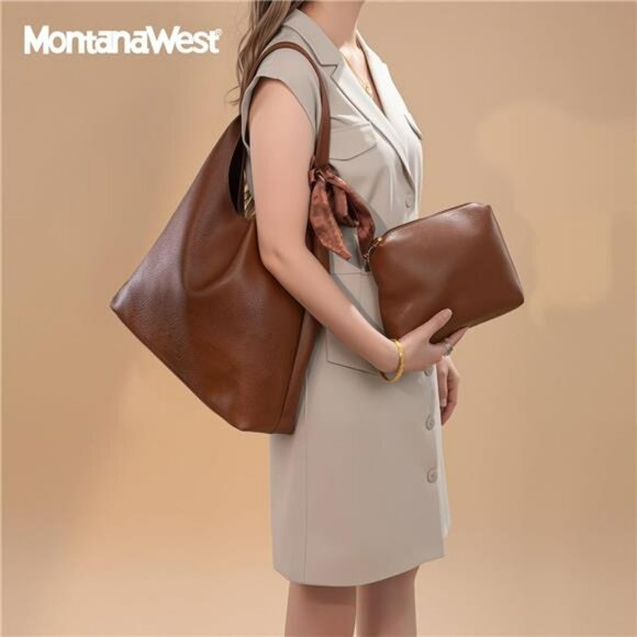 Slouchy Hobo Shoulder Bag Women Large Handbag with Scarf and Zipper Pouch - Picture 2 of 7